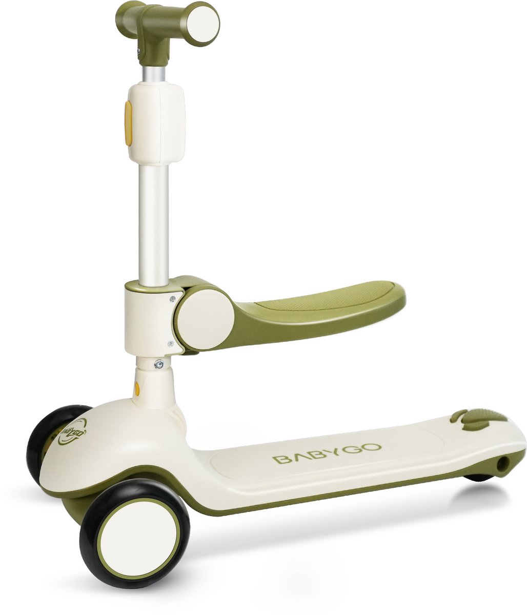 BabyGo® 2-in-1 Kinderstep met Zitje - Opvouwbare Step met 3 Wielen - Verstelbare Hoogte - Stevige Stepper voor 2 tot 12 Jaar - Sinterklaas & Kerst Tip (6974776344368)