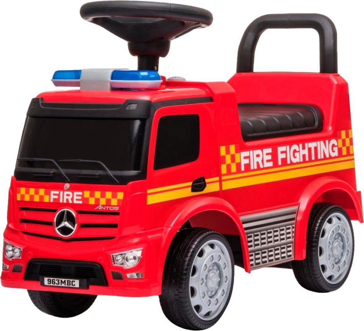 Bandits & Angels Loopauto Mercedes Benz Brandweer Truck Rood vanaf 1 jaar voor Jongens - Rode Brandweerwagen voor Kinderen - Brandweerauto met Claxon (8719558085125)