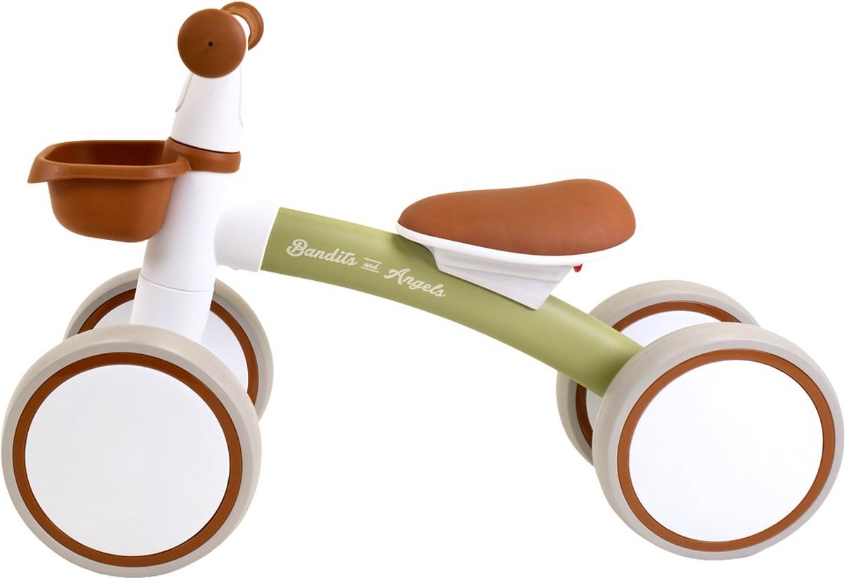 Bandits & Angels Loopfiets First Rider Retro Groen vanaf 1 Jaar voor Jongens en Meisjes - Metaal - Groene Loop Fiets - Compact en Veilig voor Binnen en Buiten (8719558088515)