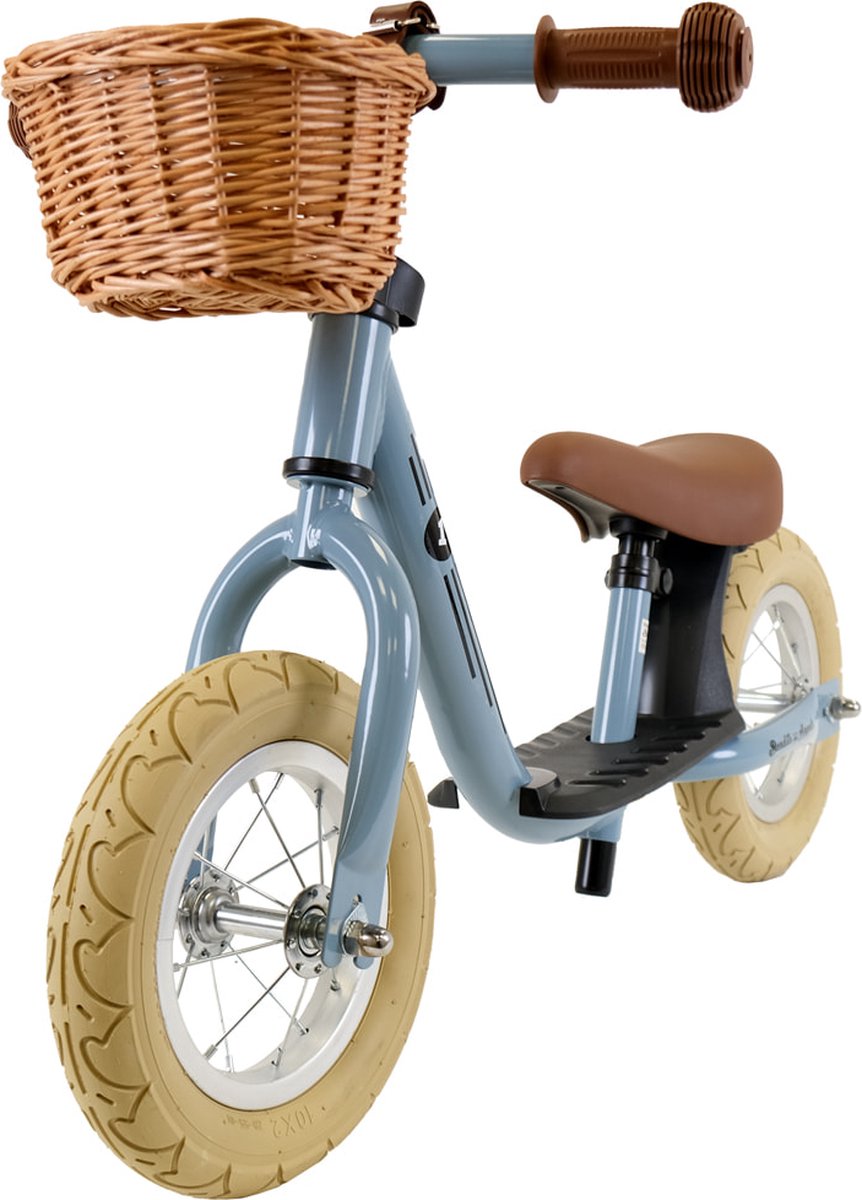 Bandits & Angels Metalen Loopfiets Met Mandje Starter Retro Petrol Blauw met Voetenplank vanaf 2 Jaar - Retro Petrol Blauw Loop Fiets - Verstelbaar Zadel 29 tot 39 cm - Voor Jongens en Meisjes - Compact en Veilig - Lage Instap met Voetenplank (8719558087624)