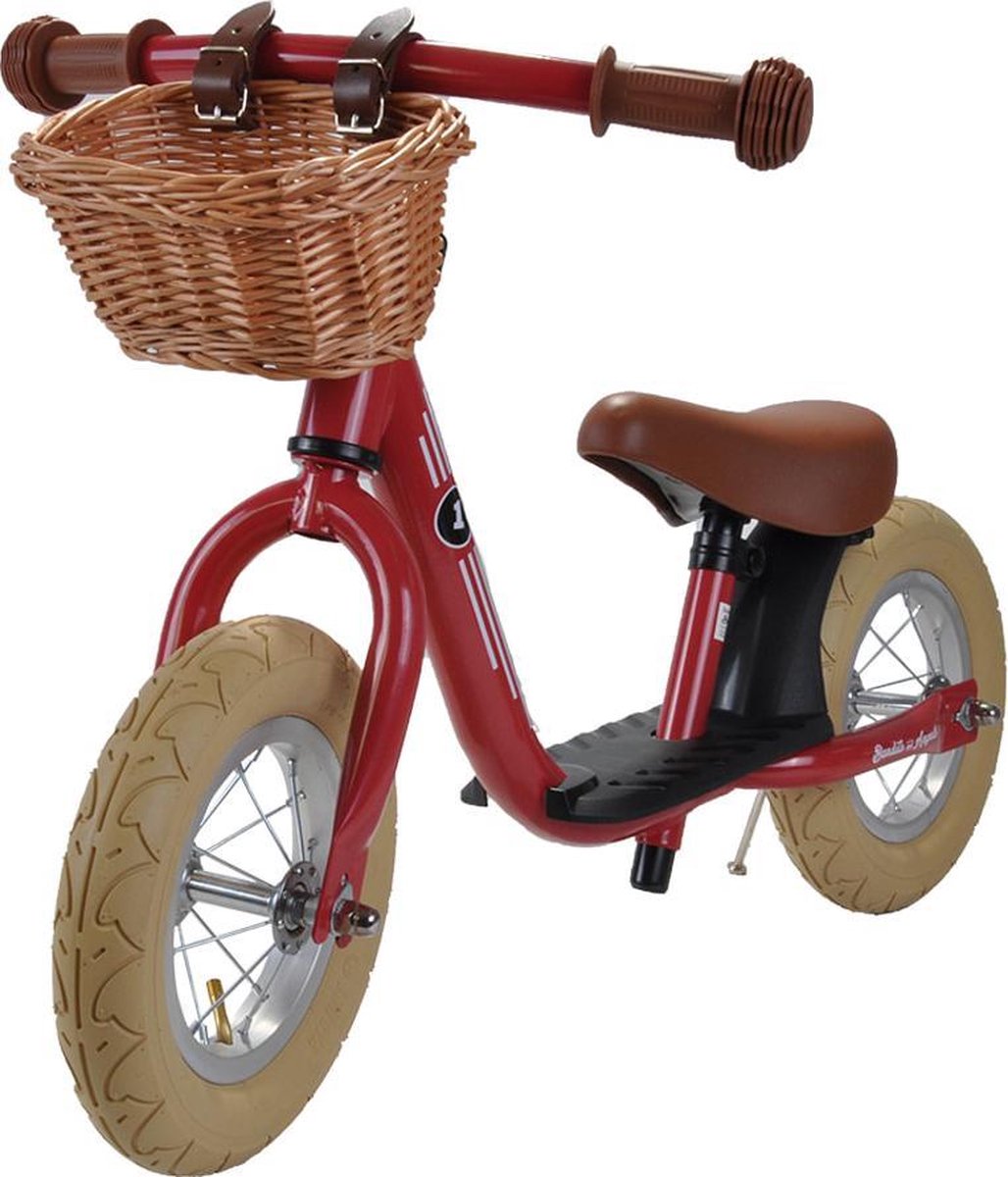 Bandits & Angels Metalen Loopfiets Met Mandje Starter Retro Rood met Voetenplank vanaf 2 Jaar - Limited Edition - Retro Rood Loop Fiets - Verstelbaar Zadel 29 tot 39 cm - Voor Jongens en Meisjes - Compact en Veilig - Lage Instap met Voetenplank (8719558084838)