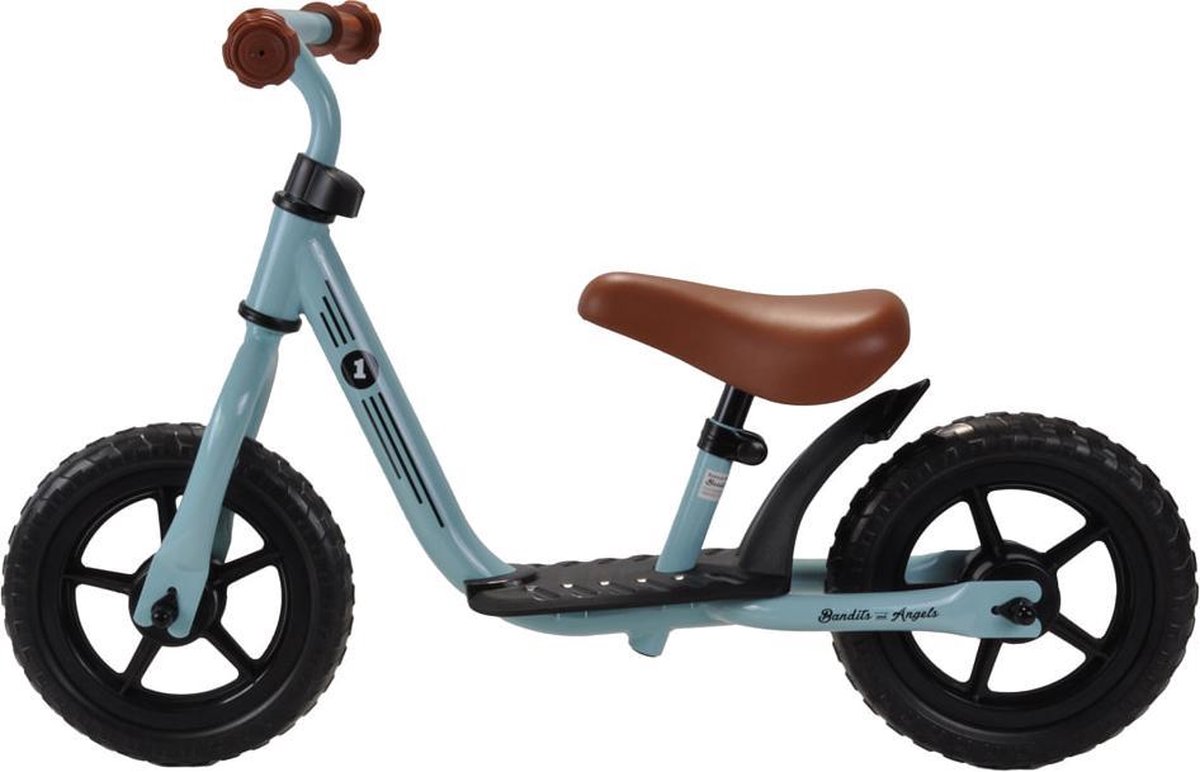 Bandits & Angels Metalen Loopfiets Starter Blauw met Voetenplank vanaf 2 Jaar - Limited Edition - Vintage Blauwe Loop Fiets - Verstelbaar Zadel 29 tot 39 cm - Voor Jongens en Meisjes - Compact en Veilig - Lage Instap met Voetenplank (8719558085590)