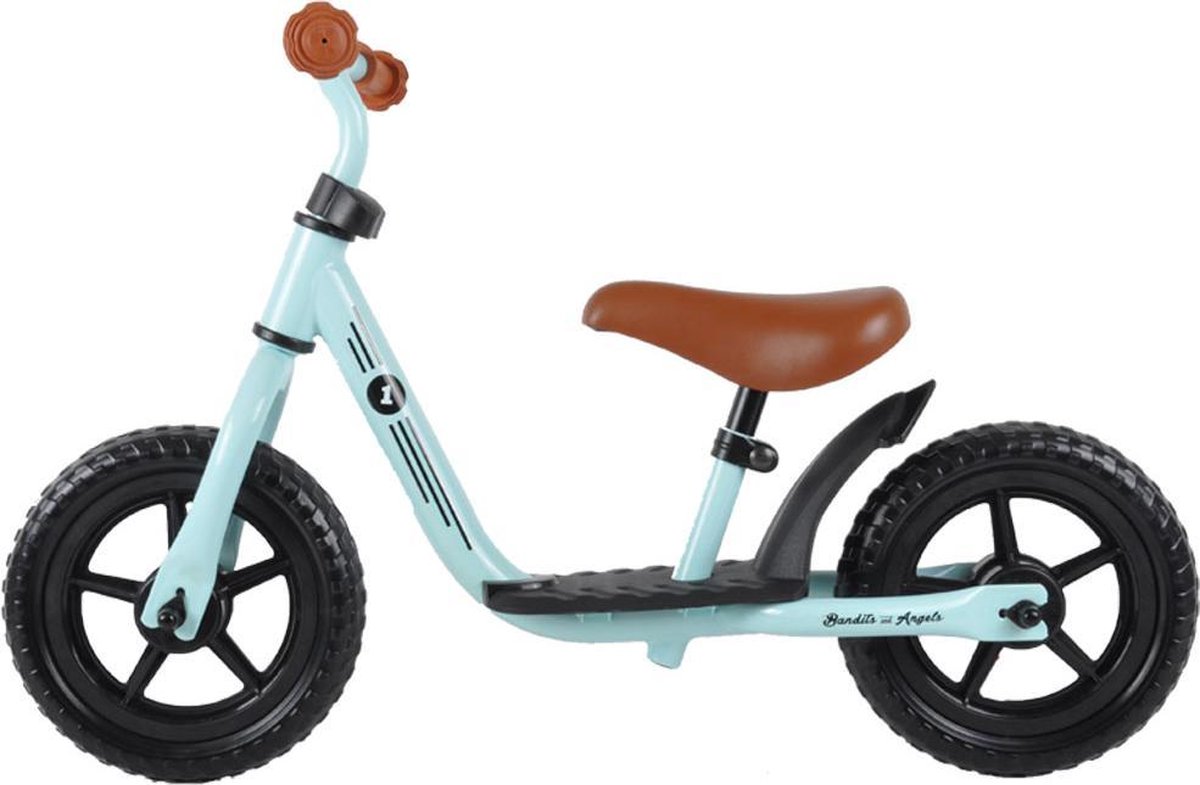 Bandits & Angels Metalen Loopfiets Starter Mintgroen met Voetenplank vanaf 2 Jaar - Limited Edition - Mintgroene Loop Fiets - Verstelbaar Zadel 29 tot 39 cm - Voor Jongens en Meisjes - Compact en Veilig - Lage Instap met Voetenplank (8719558080717)