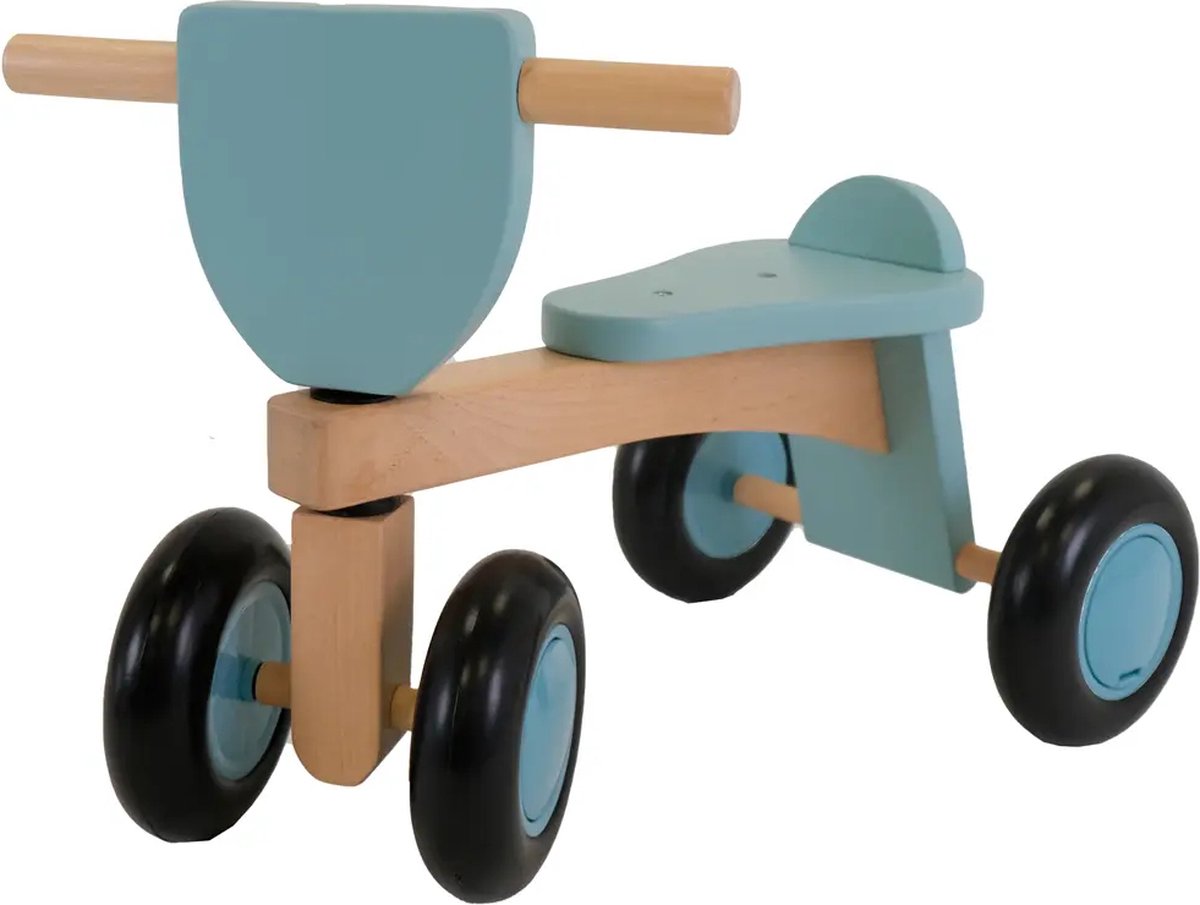 Bandits & Angels Vintage Rider Blue Loopfiets Hout vanaf 1 jaar - Voor Jongens en Meisjes - Houten Loop Fiets Blauw - Vierwieler - Geluidsarme en Krasvrije Wielen (8719558087280)