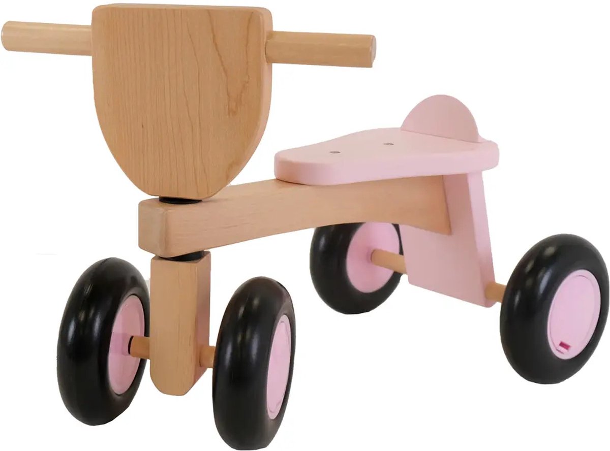 Bandits & Angels Vintage Rider Pink Natural Loopfiets Hout vanaf 1 jaar - Voor Meisjes - Houten Loop Fiets Roze - Vierwieler - Geluidsarme en Krasvrije Wielen (8719558087310)
