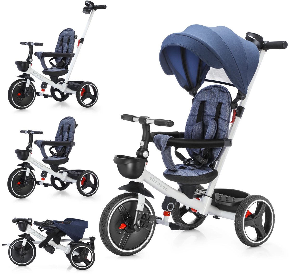 BellissiBo® Driewieler met Duwstang - Driewieler - 6-in-1 - Baby & Peuter - Zonnekap - 5-Puntsgordel - Verstelbaar & Opvouwbaar (8721264613721)