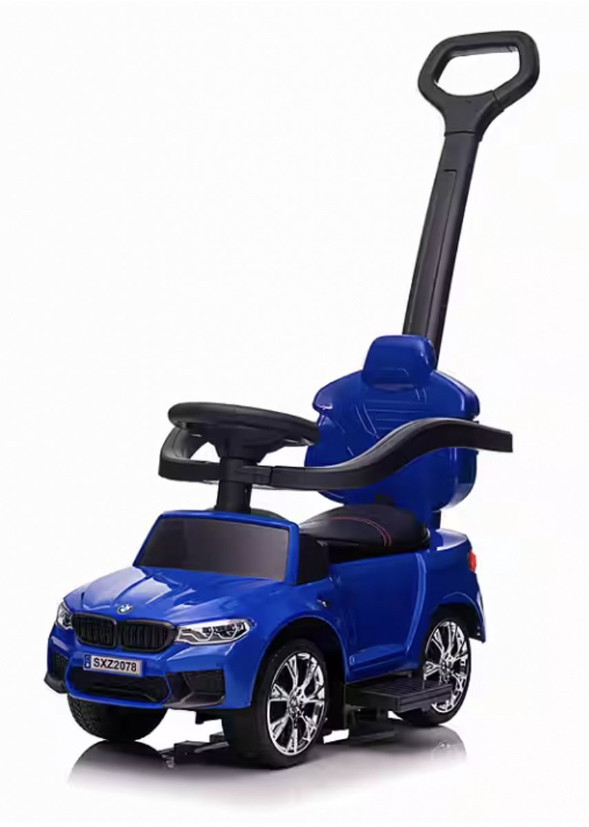Bogi luxe loopauto - loopwagen met duwstang - Babywalker - BMW M5 - Leren zitje - Luxe uitvoering - Goede kwaliteit - Blauw (8785294036257)