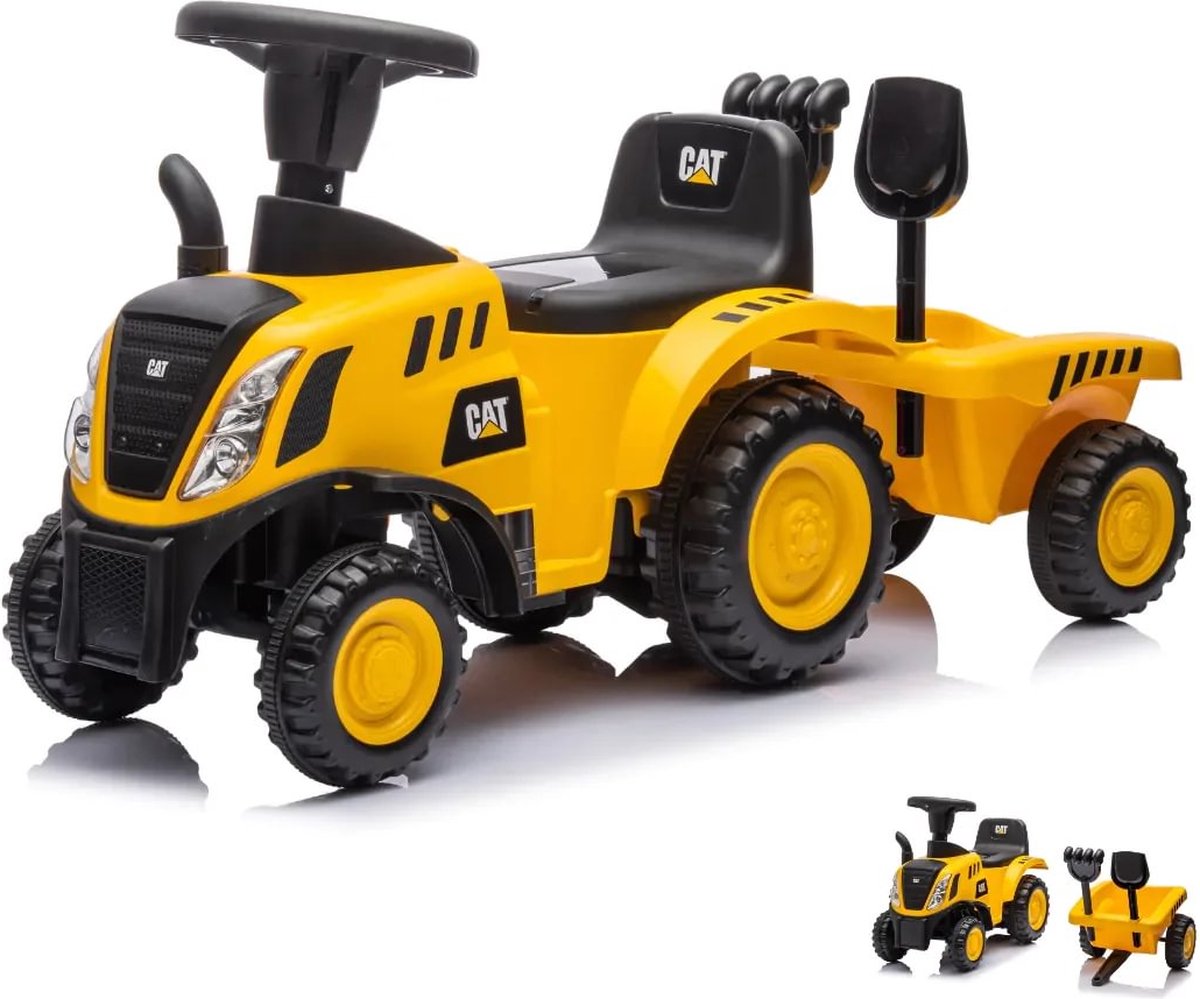 CAT Tractor Loopauto - met Aanhanger - 1 tot 3 jaar - Incl. Hark & Schup - Geel (5413822551912)