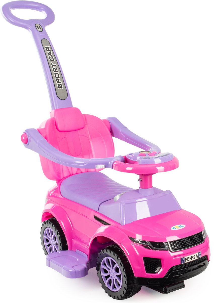 COIL Loopauto voor kinderen, Kinderauto, auto met claxon en muziek, opbergruimte onder de stoel, lichte loopauto met duwbeugel, 3in1, tot 27 kg, vanaf 12 maanden, roze (5902143672685)