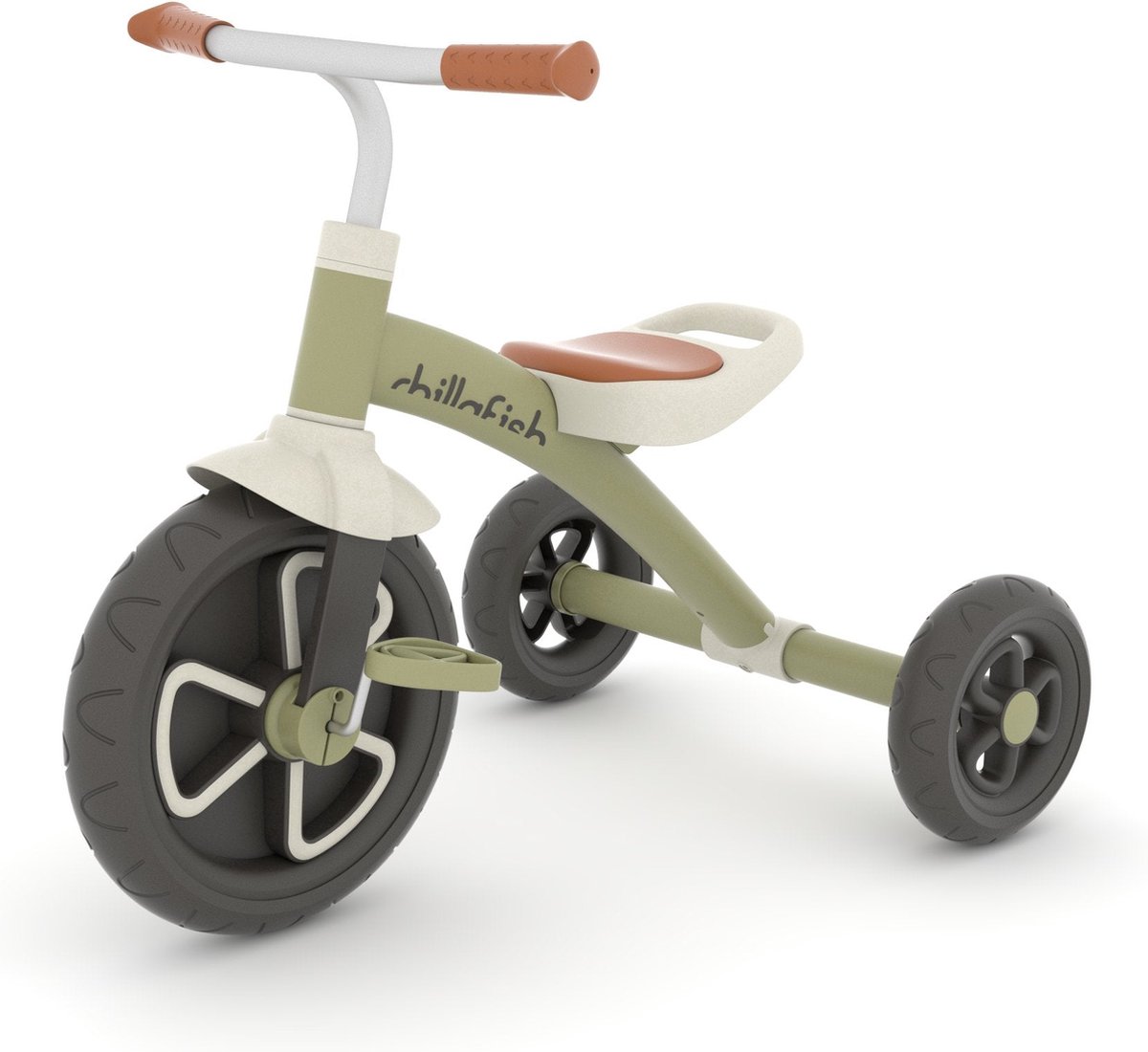 Chillafish Ziggi stijlvolle driewieler met een 12" voorwiel en handvat, Olijf groen (5425029654006)