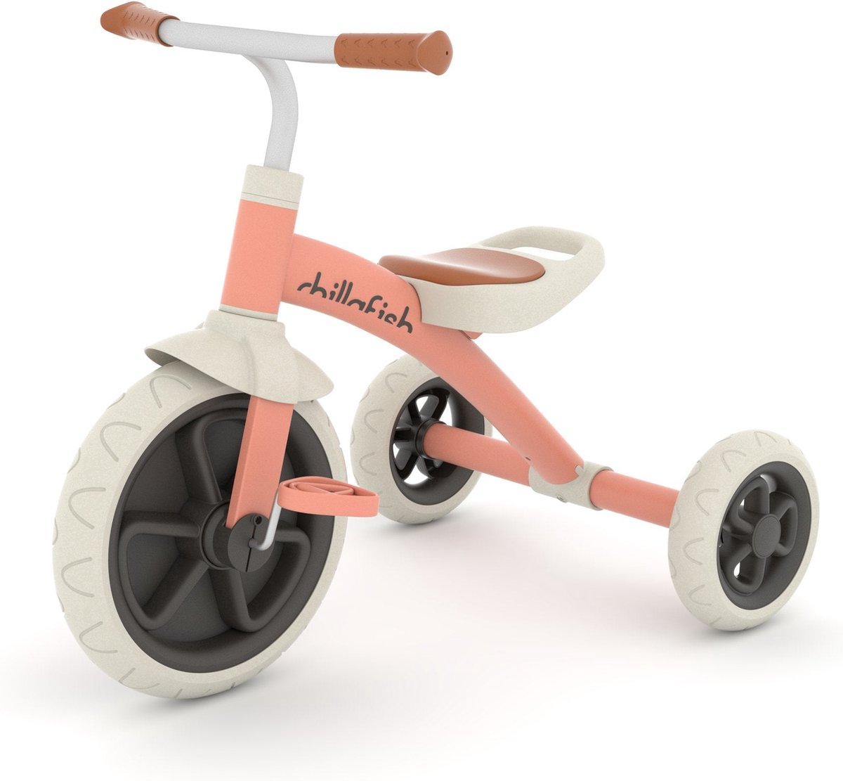 Chillafish Ziggi stijlvolle driewieler met een 12" voorwiel en handvat, Zalm roos (5425029653986)