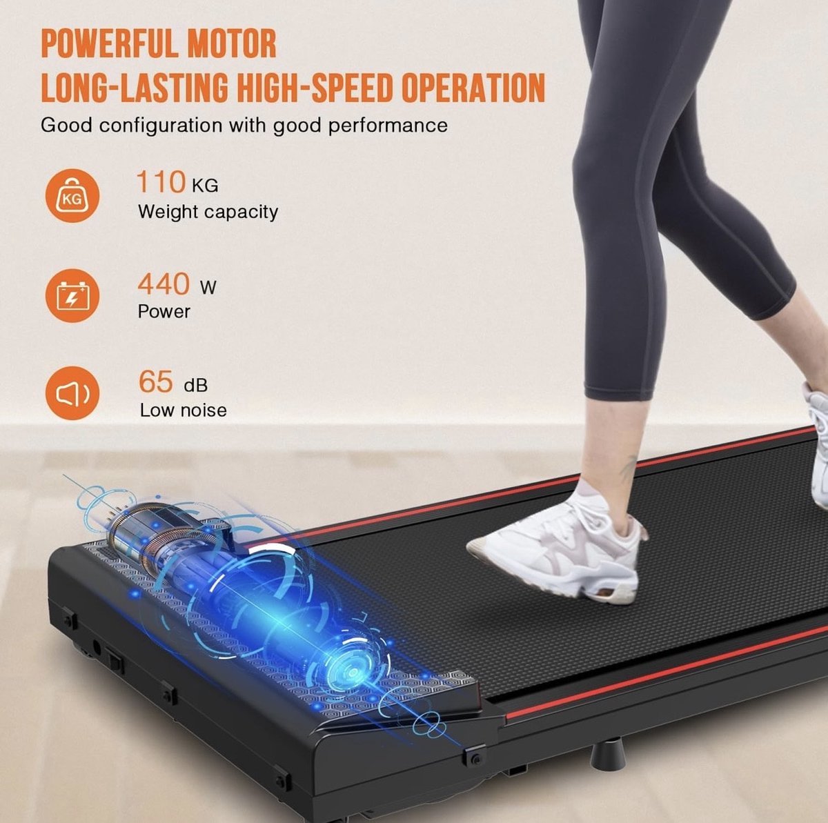 Compacte draagbare elektrische loopband - Platte loopband - 1-6KM/H - LED-display - Afstandsbediening - Energiezuinig en geluidsarm - Ruimtebesparend (8721297960946)