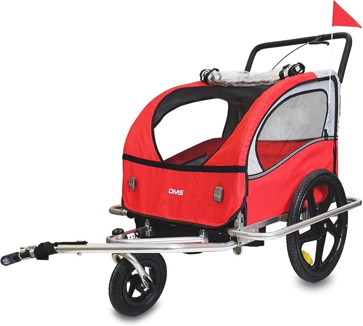 DMS® Bicycle Trailer, 2-in-1, Children's Trailer, Bicycle Trailer, Jogger, Bicycle Trailer, Children's Bicycle Trailer for 2 Children, 5-Point Safety Belt, Wheel Protection FH-02 (9101042221604)