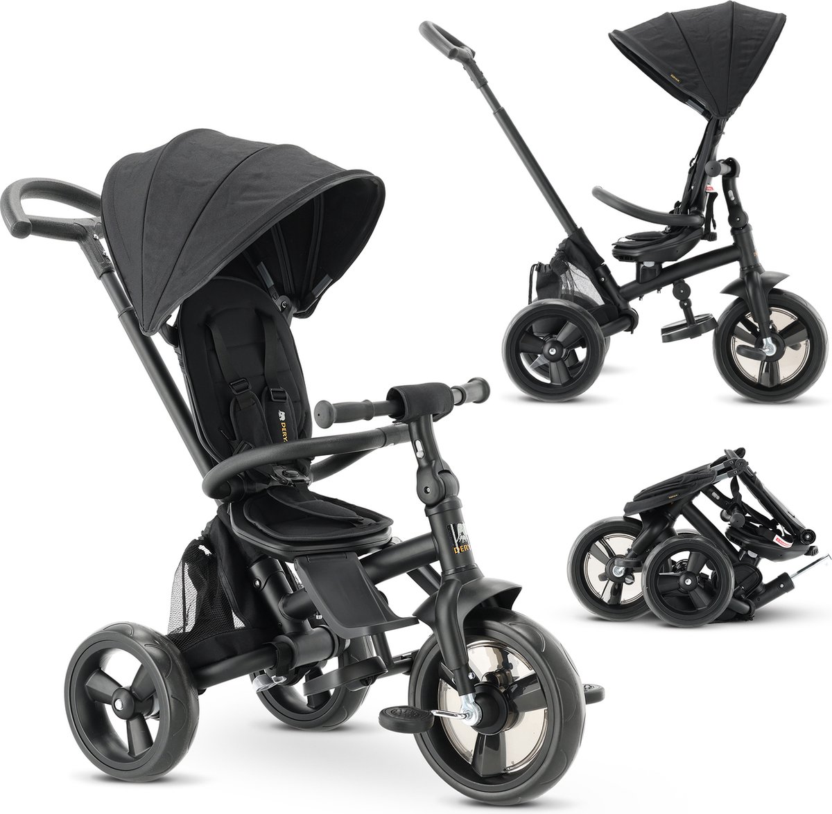 Deryan Explorer Luxe Driewieler - Opvouwbaar met mandje - Zwart (8720865676845)