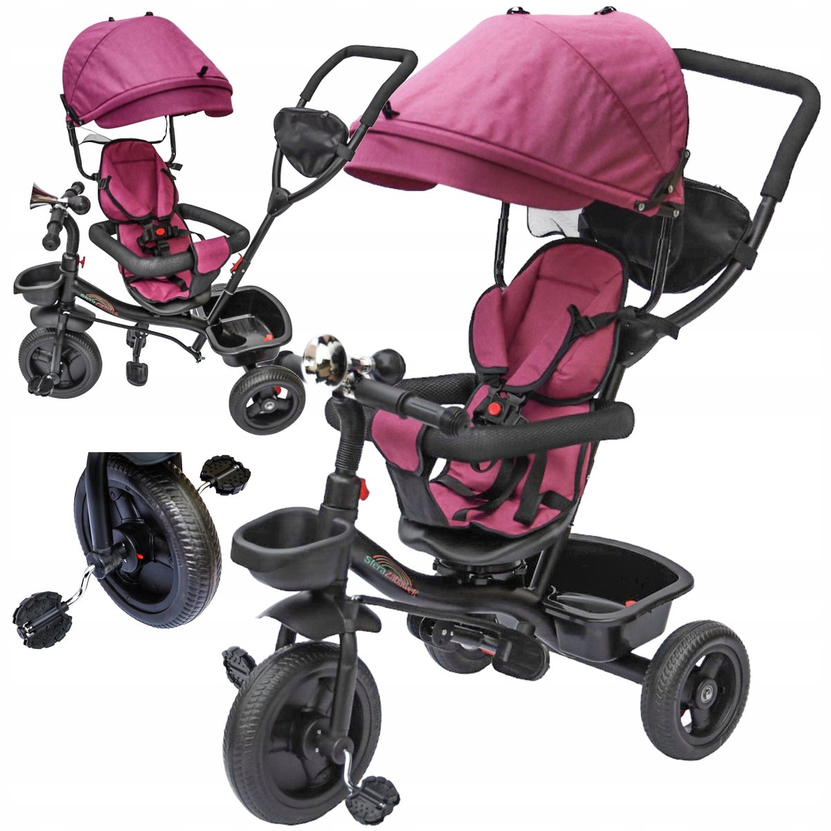 Draaibare Driewieler 360° met 5-punts gordel, vrijloop & mand (5904726422373)