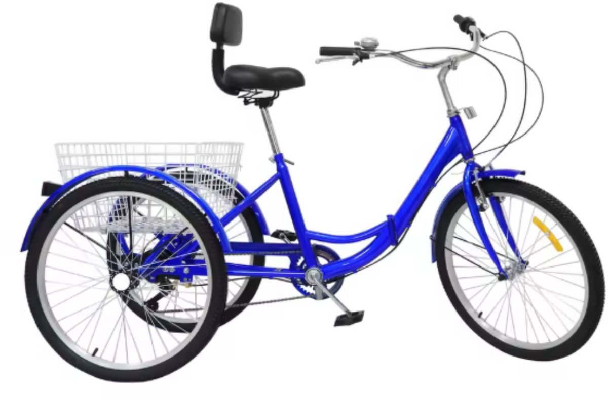 Driewieler Dita - 7 versnellingen - Fiets voor volwassenen en senioren - 24 Inch - Opvouwbare - Verstelbaar - Met mand - Voorrem - Blauw (8721052048698)