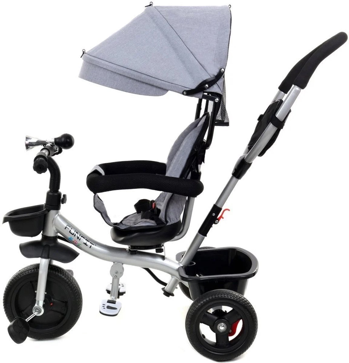 Driewieler Fiets met Duwstang en Zonnekap - Grijs-Zilver - Kunststof en Metaal - Voor Jongens en Meisjes (8721303657266)