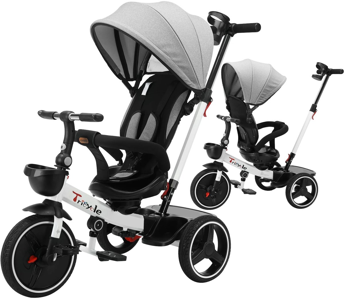 Driewieler - Grijs - Driewieler Met Duwstang - Driewielers - Baby - Baby Speelgoed - Fiets - Fiets Met Stang (8721302721951)