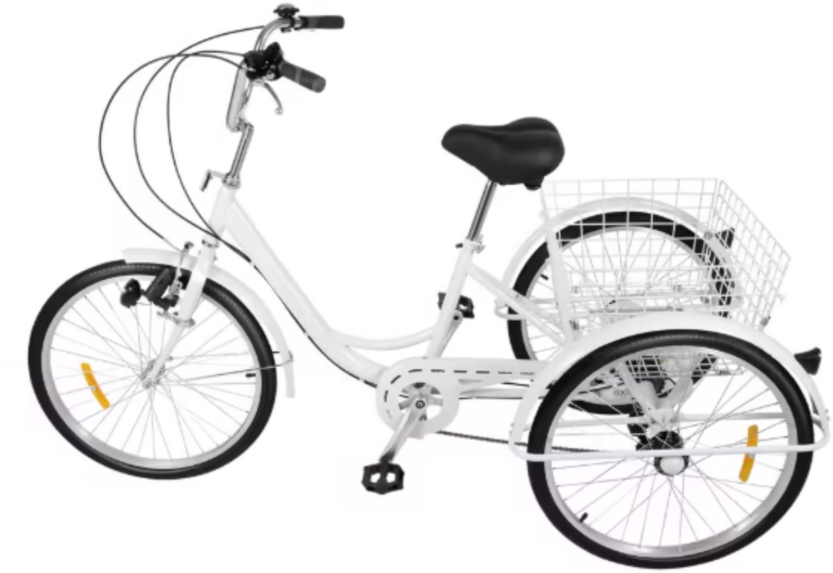 Driewieler Lizo - 6 versnellingen - Fiets voor volwassenen en senioren - 24 Inch - Opvouwbare Trike - Met mand - Voorrem - Zwart (8721052048537)