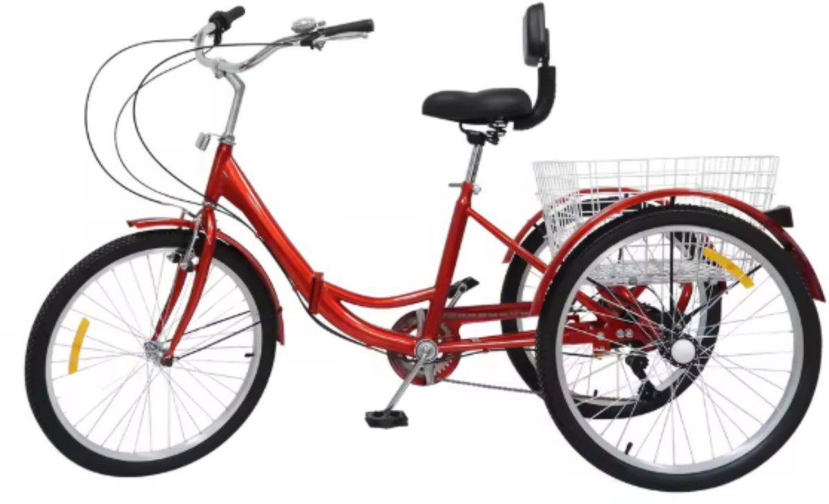Driewieler Luco - 7 versnellingen - Fiets voor volwassenen en senioren - 24 Inch - Opvouwbare - Verstelbaar - Met mand - Voorrem - Geel (8721052048681)