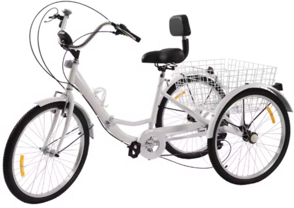 Driewieler Opulence 24 Inch - 7 versnellingen - Fiets voor volwassenen en senioren - Opvouwbare Trike - Met mand en LED Verlichting - Wit (8721052070774)