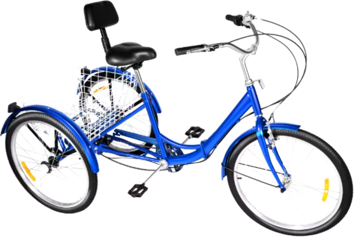 Driewieler Rustic - 7 versnellingen - Fiets voor volwassenen en senioren - 24 Inch - Opvouwbare - Verstelbaar - Met mand - Voorrem - Blauw - 120KG (8721052048650)