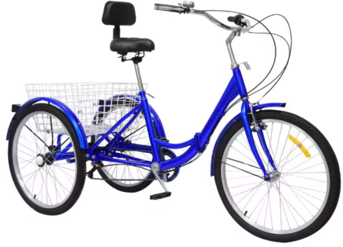 Driewieler Zico - 7 versnellingen - Fiets voor volwassenen en senioren - 24 Inch - Opvouwbare Trike - Met mand - Voorrem - Blauw (8721052048568)