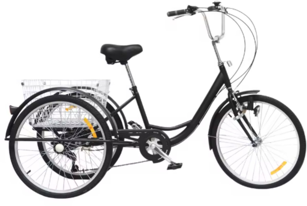 Driewieler Zyrell - 6 versnellingen - Fiets voor volwassenen en senioren - 24 Inch - Opvouwbare Trike - Met mand - Voorrem - Zwart (8721052069495)
