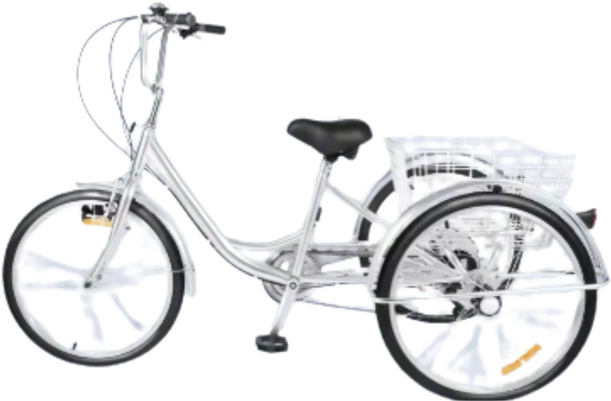 Driewieler Zyrell - Madrid - Fiets voor volwassenen en senioren - 6 versnellingen - 24 Inch - Opvouwbare Trike - Met mand - Voorrem - Zilver (8721052069518)