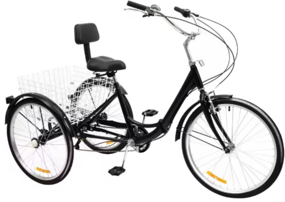 Driewieler Zyrell - Nevlo - 7 versnellingen - Fiets voor volwassenen en senioren - 24 Inch - Opvouwbare - Verstelbaar - Met mand - Voorrem - Zwart - 120KG (8721052069525)