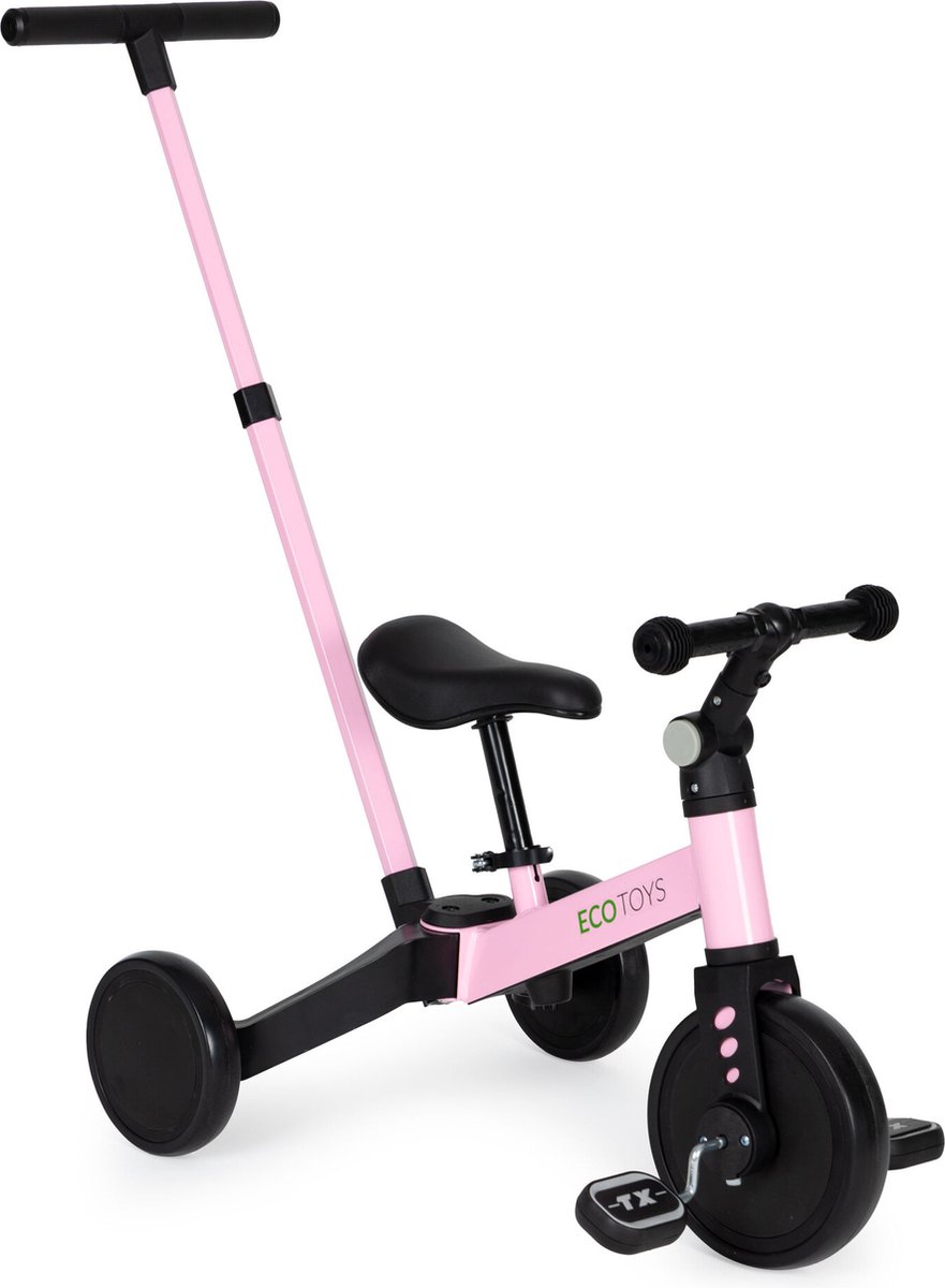 Driewieler met duwstang - 59x44x82cm - roze (5903769978830)