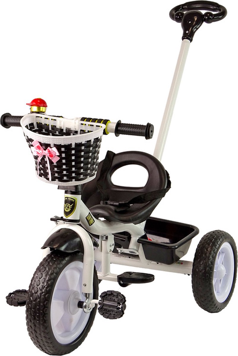 Driewieler - met duwstang en fietsmandje- 95x48x90cm - zwart (5905515359122)