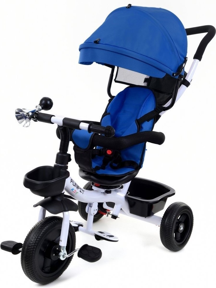 Driewieler met duwstang en zonnekap - Blauw - Viking Choice (8721303611497)