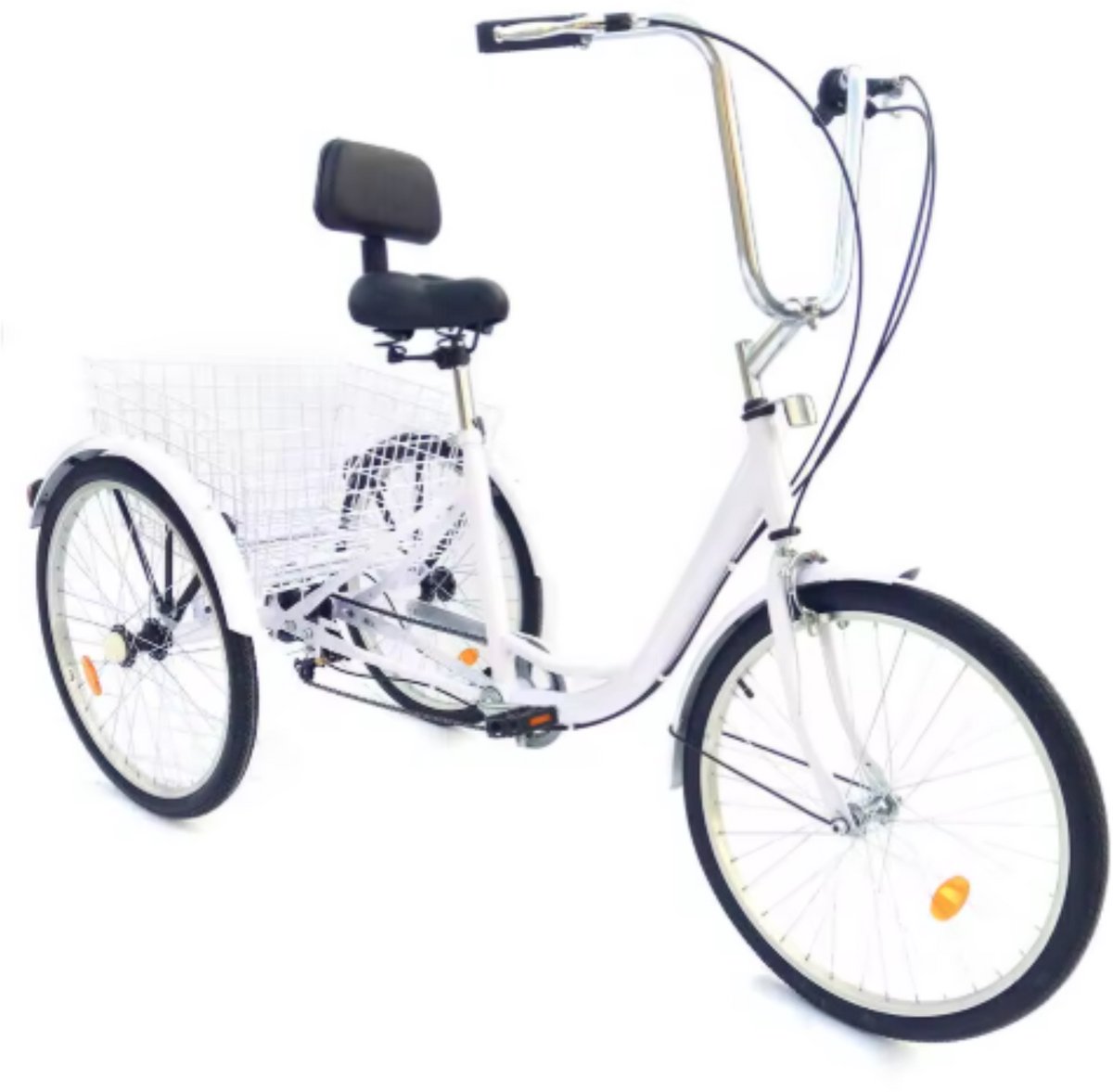 Driewieler voor volwassenen - 6 versnellingen - Fiets voor senioren - 24 Inch - Met mand - Voorrem - Wit (8721052048582)
