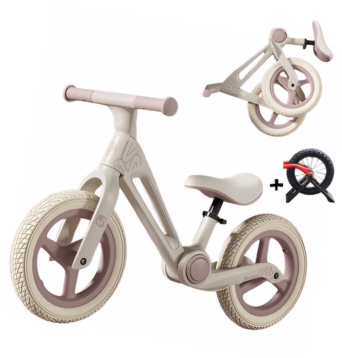 E-shop4u® - Loopfiets - 12 Inch - Vouwbaar - Luchtbanden - Verstelbare Zadel - Meisjes en Jongens - 2 jaar, 3 jaar en 4 jaar - Opvouwbare Loopfiets - Roze (8721225630248)