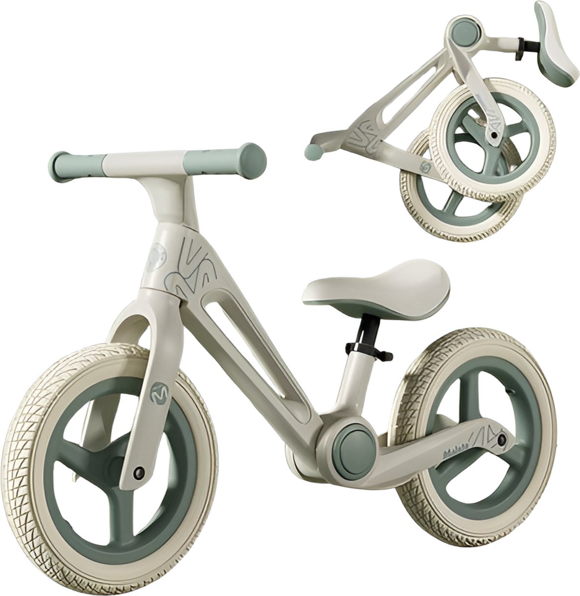 E-shop4u® - Loopfiets - 12 Inch - Vouwbaar - Luchtbanden - Verstelbare Zadel - Meisjes en Jongens - 2 jaar, 3 jaar en 4 jaar - Opvouwbare Loopfiets - Groen (8785291753799)