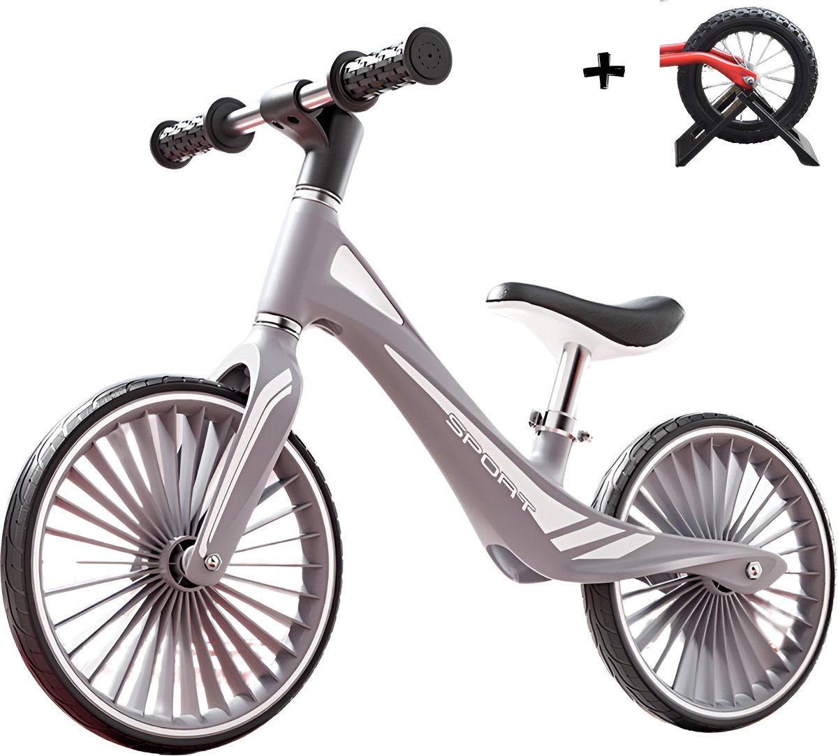 E-shop4u® - Loopfiets Alpine 12inch - Inclusief standaard - Stoere Loopfiets voor Kinderen - Luchtbanden - 12 jaar, 3 jaar en 4 jaar - Duurzame Frame - Grijs/Wit (8785291754529)