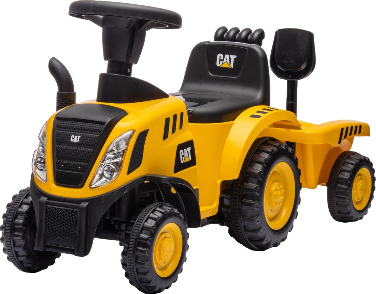 Eco Toys - CAT Tractor Loopauto - Geel/Zwart - Met Aanhanger, Schep & Hark - Claxon & Verlichting - Vanaf 12 Maanden - Max. 25 kg (8721003401381)