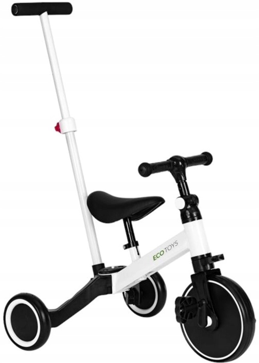 EcoToys Loopfiets met Duwstang YM-BT-6 - Wit/Zwart (5903769975563)