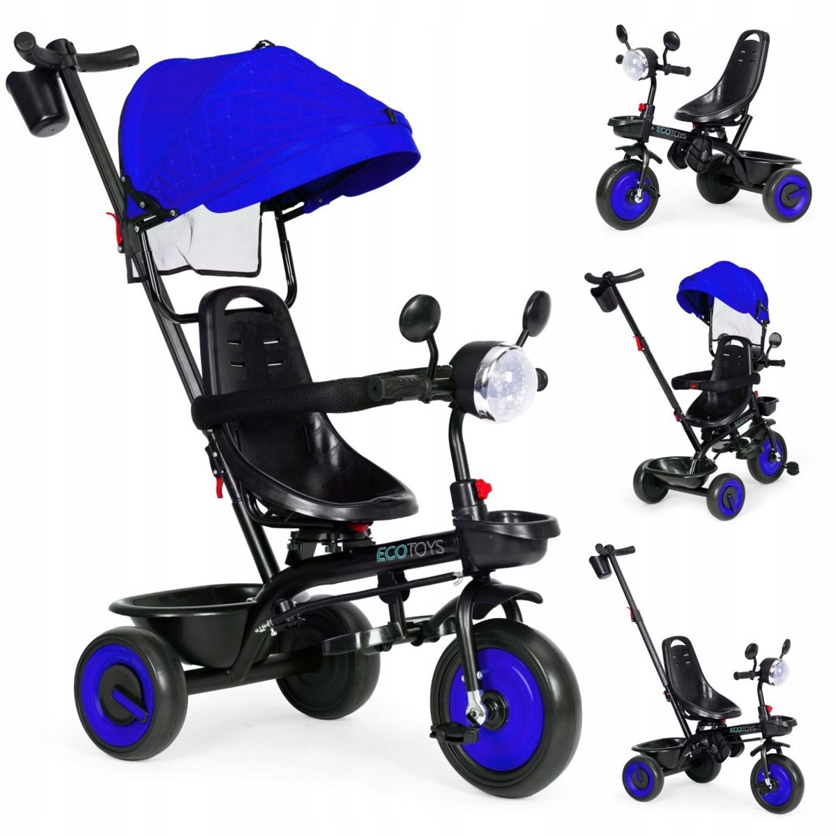 Ecotoys Driewieler Kinderen 3-in-1, Draaibaar Zadel, Blauw (5905817005987)