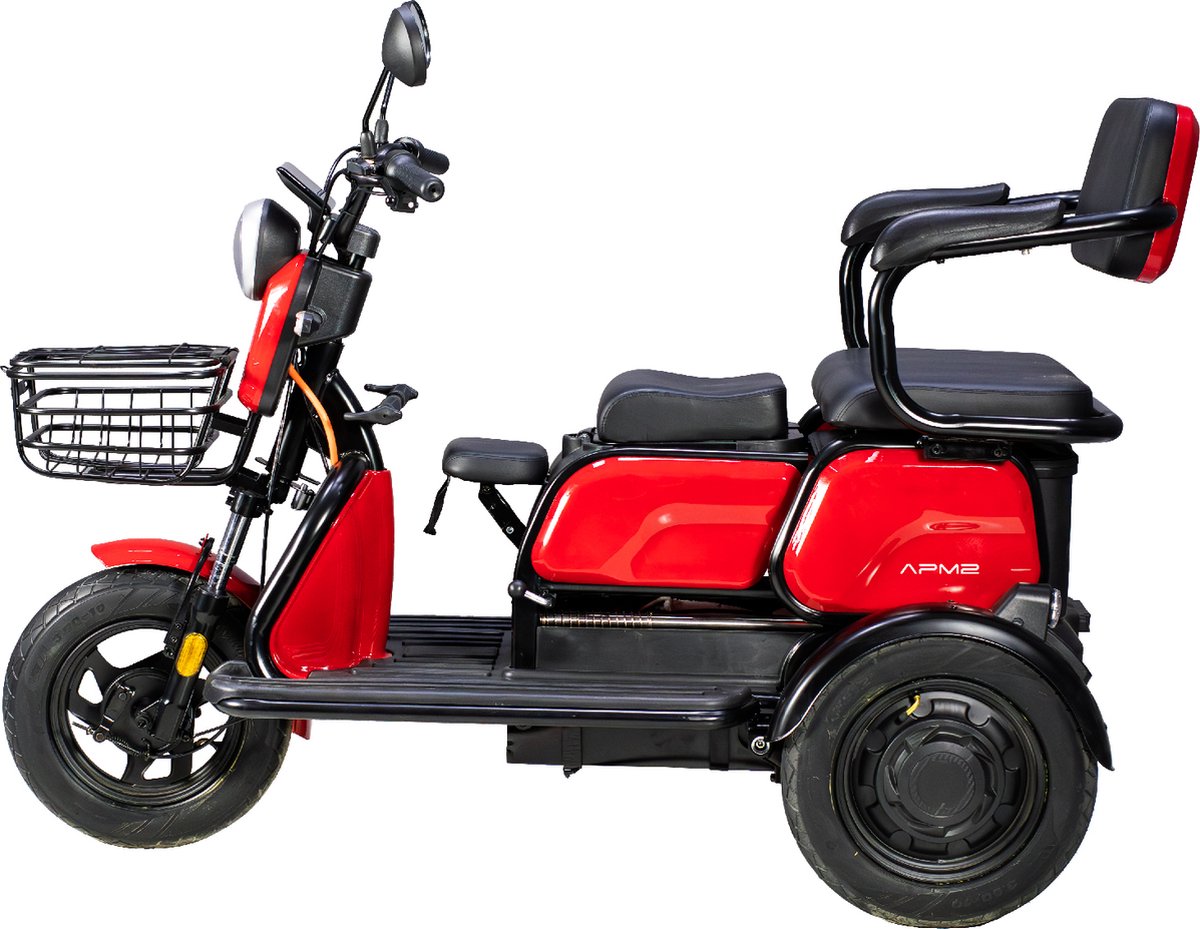 Elektrische driewieler, 1000 W motor, 2-3 zitplaatsen, APM2 rood, Bereik tot 36 km, (6426390815927)