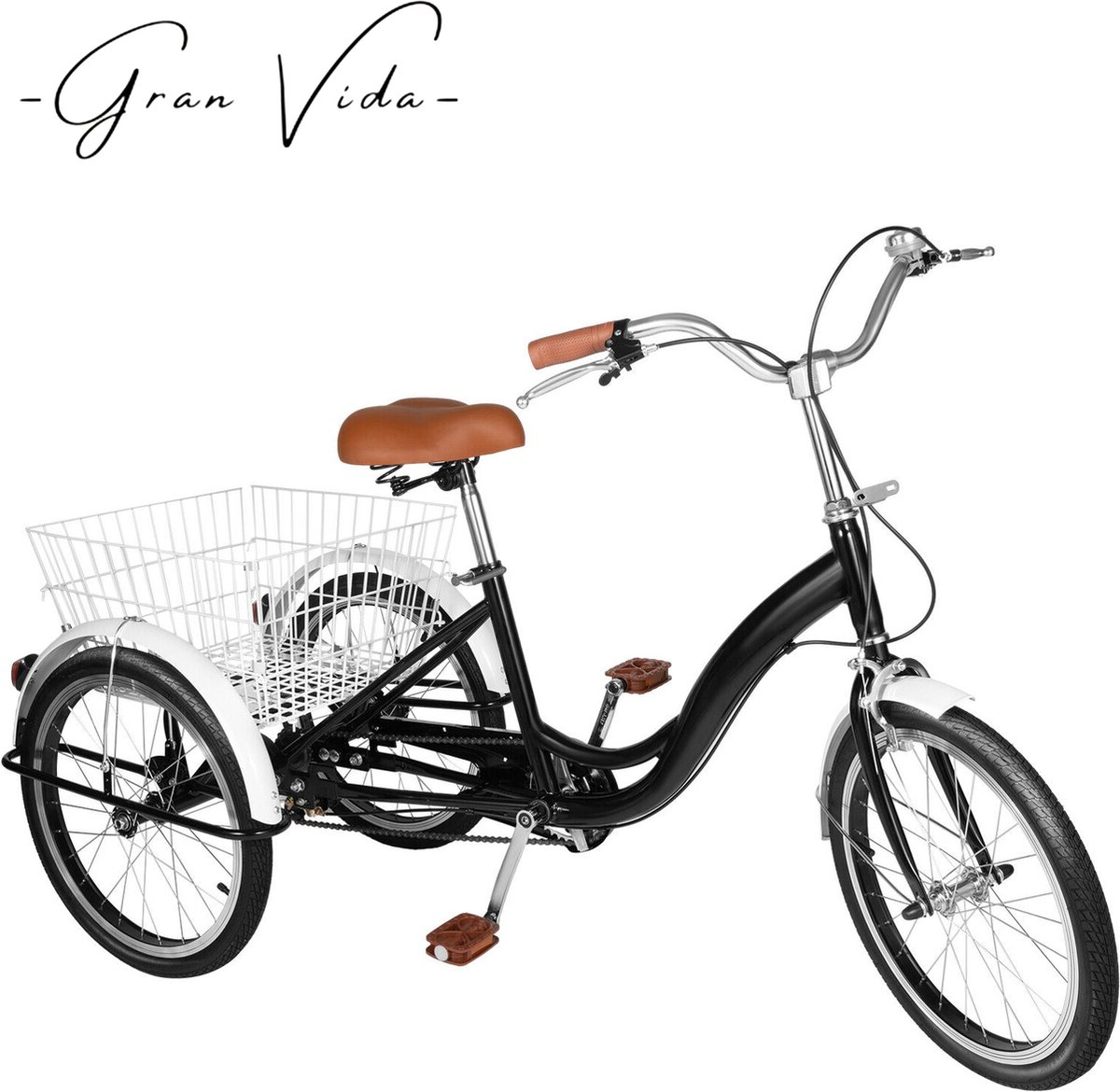 Gran Vida® - Driewieler - Geschikt Voor Volwassenen - Inclusief Achtermand - Comfortabele Zit - Maximaal Draagvermogen 110kg - 20 Inch Wielen - Zwart (6150723740753)