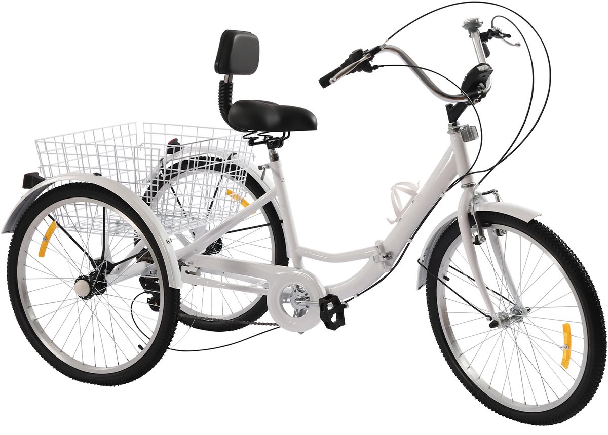 Gran Vida® - Driewieler voor Volwassenen - Opvouwbaar - 7 Versnellingen - Grote Achtermand - LED Verlichting - Wit - 140 kg Draagvermogen (6151925577598)