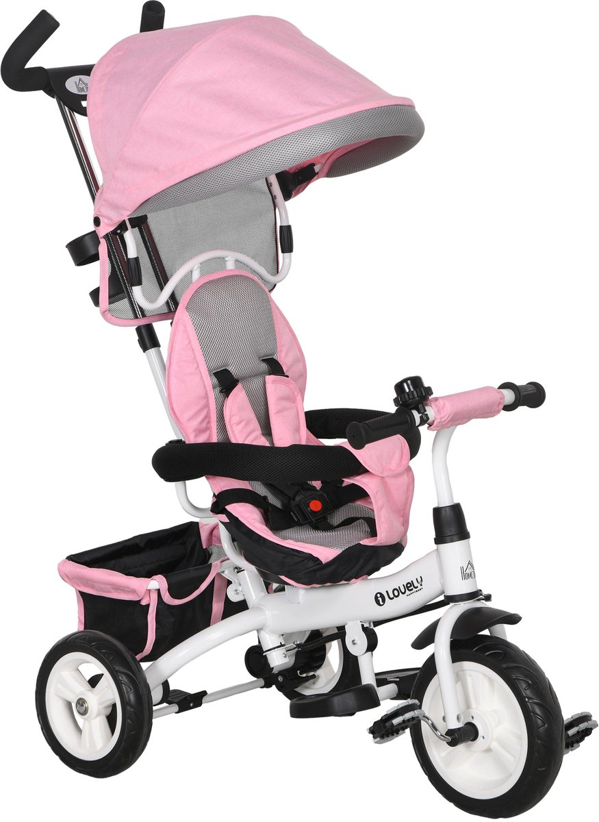 HOMCOM Kids Tricycle Metaal, Kunststof 95L x 50B x 106H cm Roze (4255826823623)