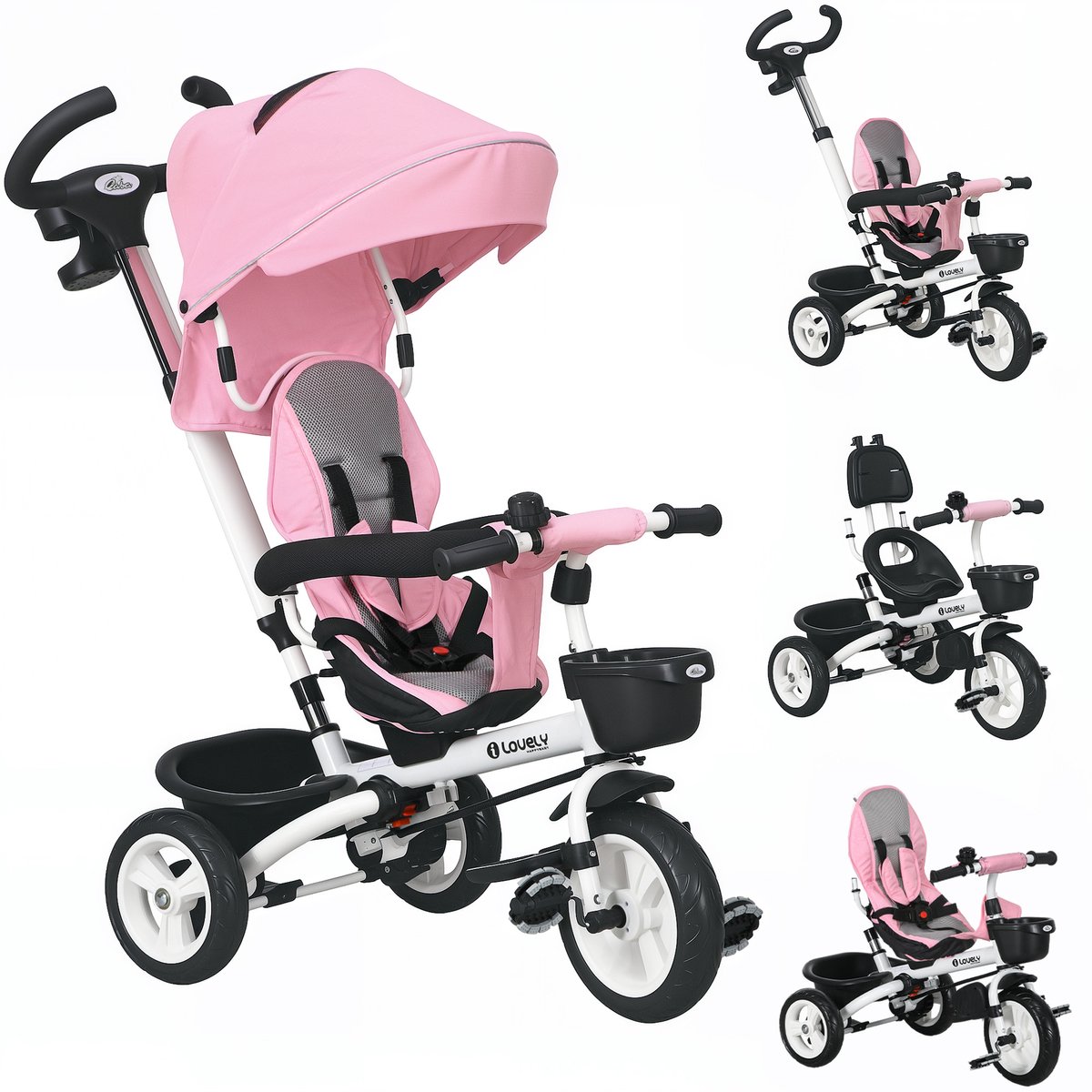 HOMCOM Kids Tricycle Polyester, Metall 112L x 50B x 104H cm Rosa (4255633566645)