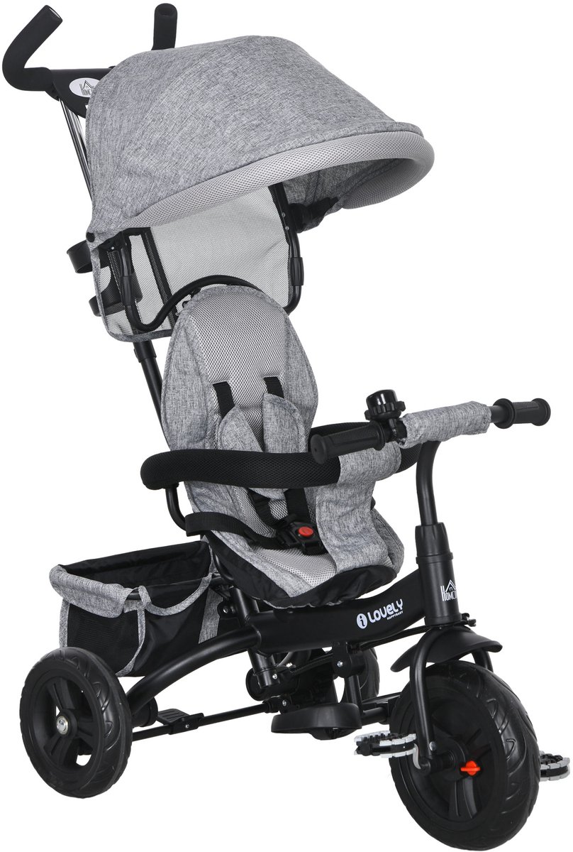 HOMCOM Kinderdriewieler Metaal, Kunststof 95L x 50B x 106H cm Grijs (4255633566546)