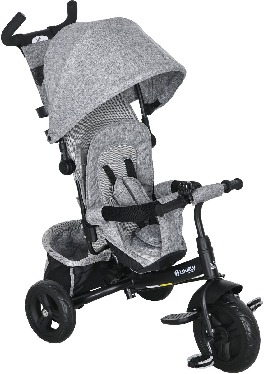 HOMCOM Kinderdriewieler Polyester, Metaal 102L x 49B x 102H cm Grijs (4255826824118)