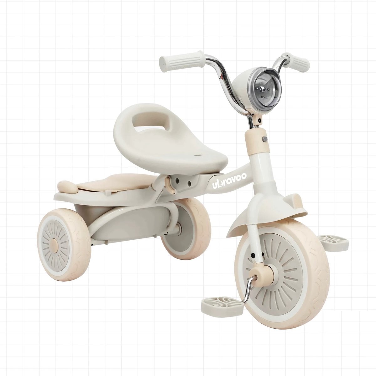 Hanimo Driewieler - Peuterfiets - Kinder Fiets - Opvouwbaar - PU-Wielen - Met Opbergmandje - Met Koplamp - Verstelbaar Zitje - 1-3 Jaar - Creme (8721284341338)
