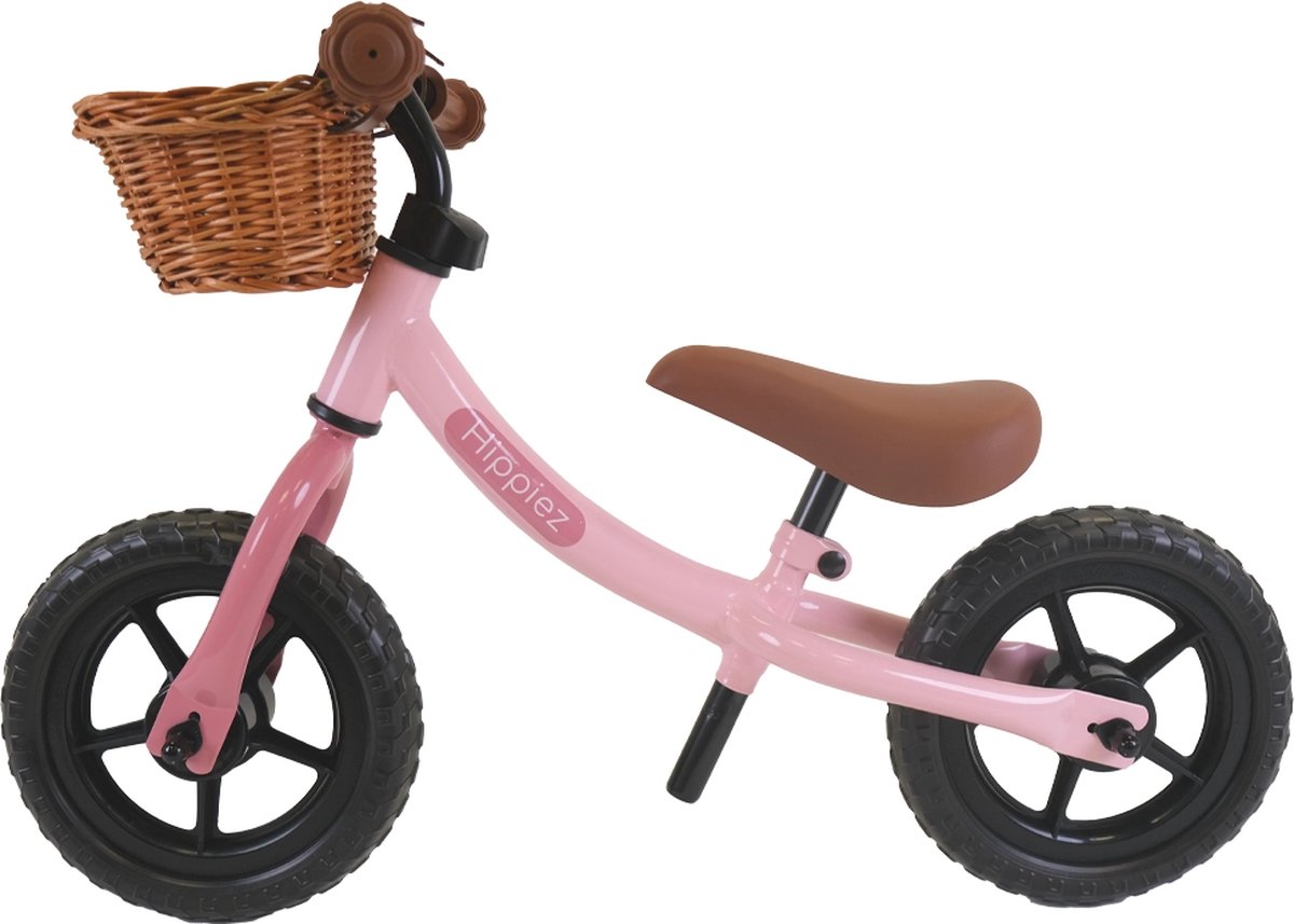 Hippiez Metalen Loopfiets met Mandje Worker Old Pink vanaf 2 jaar - Roze Loop Fiets - Verstelbaar Zadel en Stuur - Voor Meisjes - Compact en Veilig - Lage Instap (8720908930286)