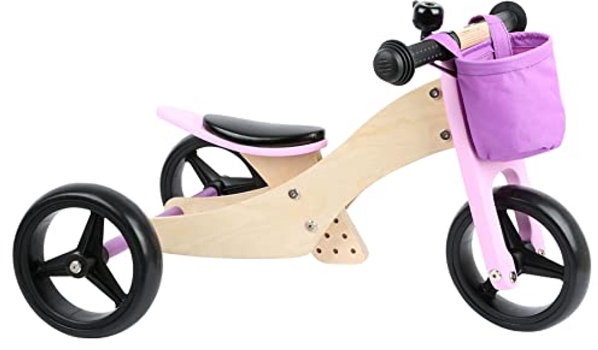 Houten Trike Fiets voor Kinderen met Verstelbare Zitpositie en Rubberen Banden (6154037213262)